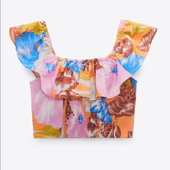 Zara Multicolored Tropical print crop top Size M - Picture 3 of 7